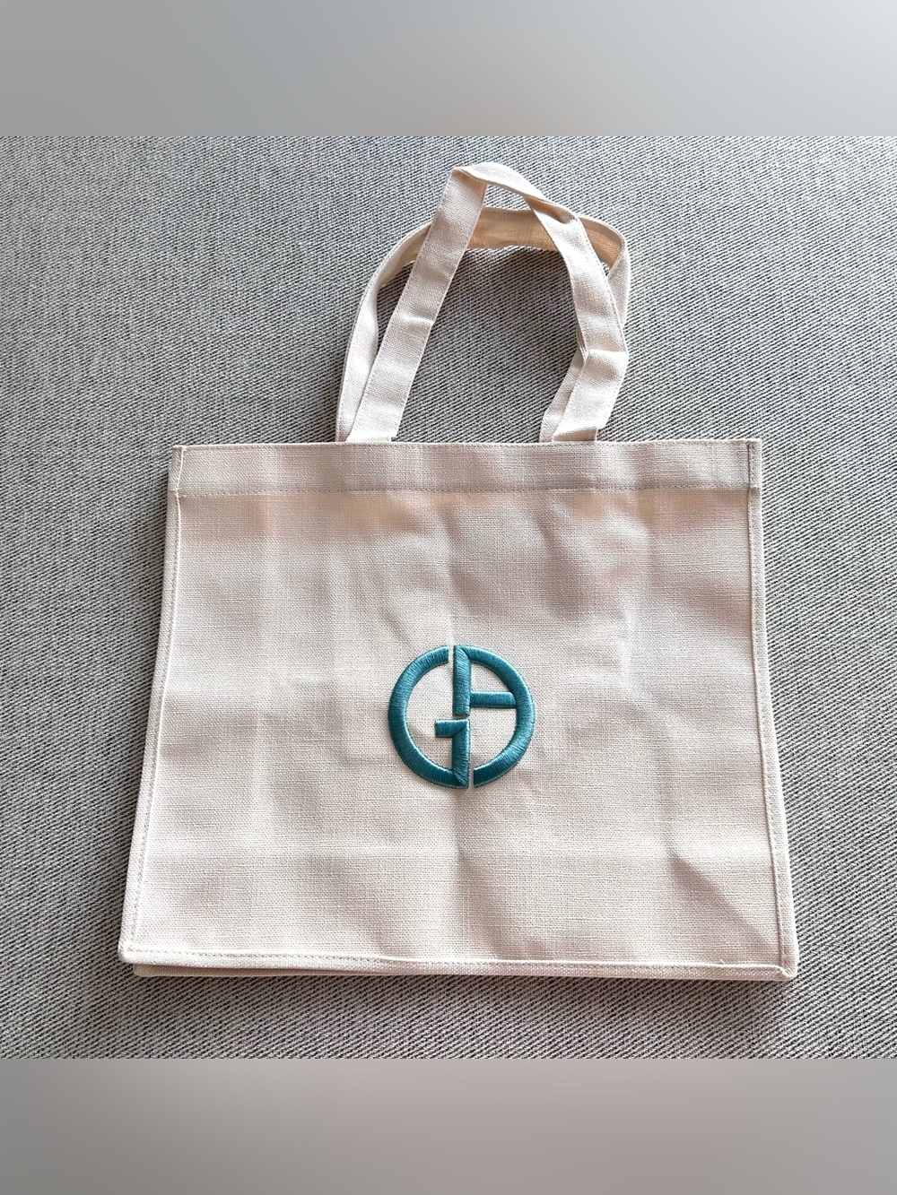 Giorgio Armani beauty Canvas beach Tote shopping Bag- Teal Logo -new authentic